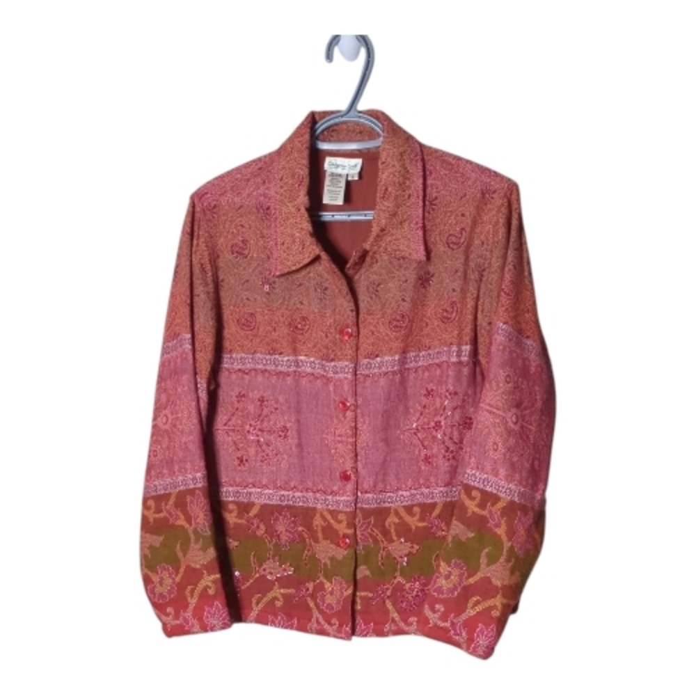 Coldwater Creek Orange Pink Blazer Wool Tapestry Beaded Vintage Size S